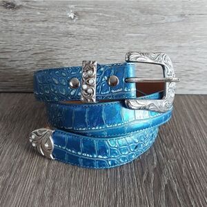 Bad Girl Western Croc Print Leather Belt Blue 💙 Size Small